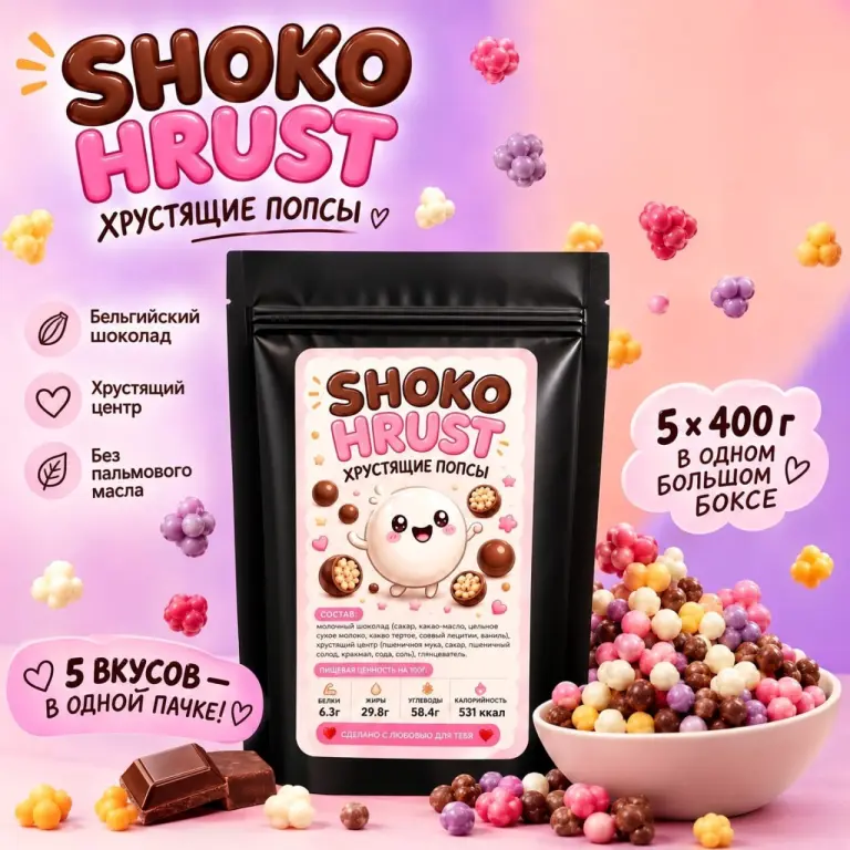 Хрустящие шарики как в йогуртах, 5 вкусов от 400г. до 2кг.