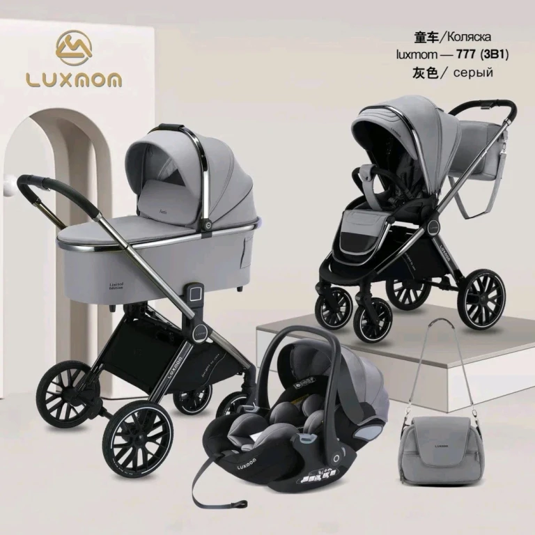 Коляска детская luxmom 777 премиум экокожа 3 в 1 для новорожденных