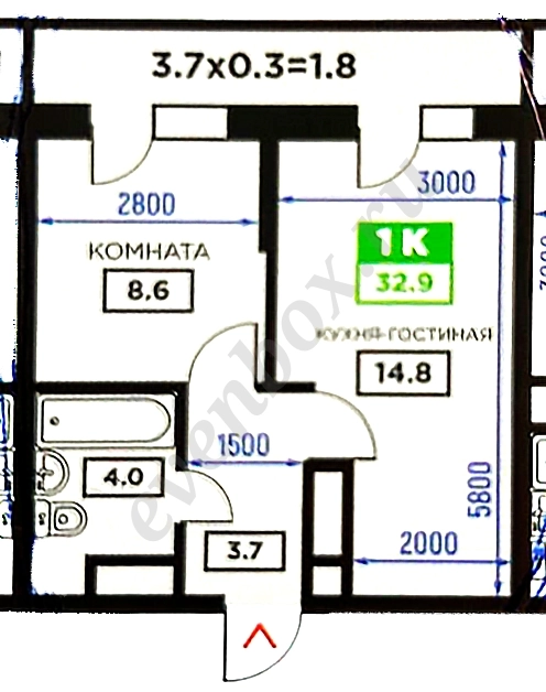 Квартира, 1 комната, 33 м², Агент