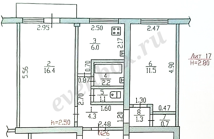 Квартира, 2 комнаты, 44 м², Агент