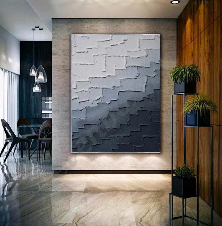 Синяя картина маслом на холсте абстракция