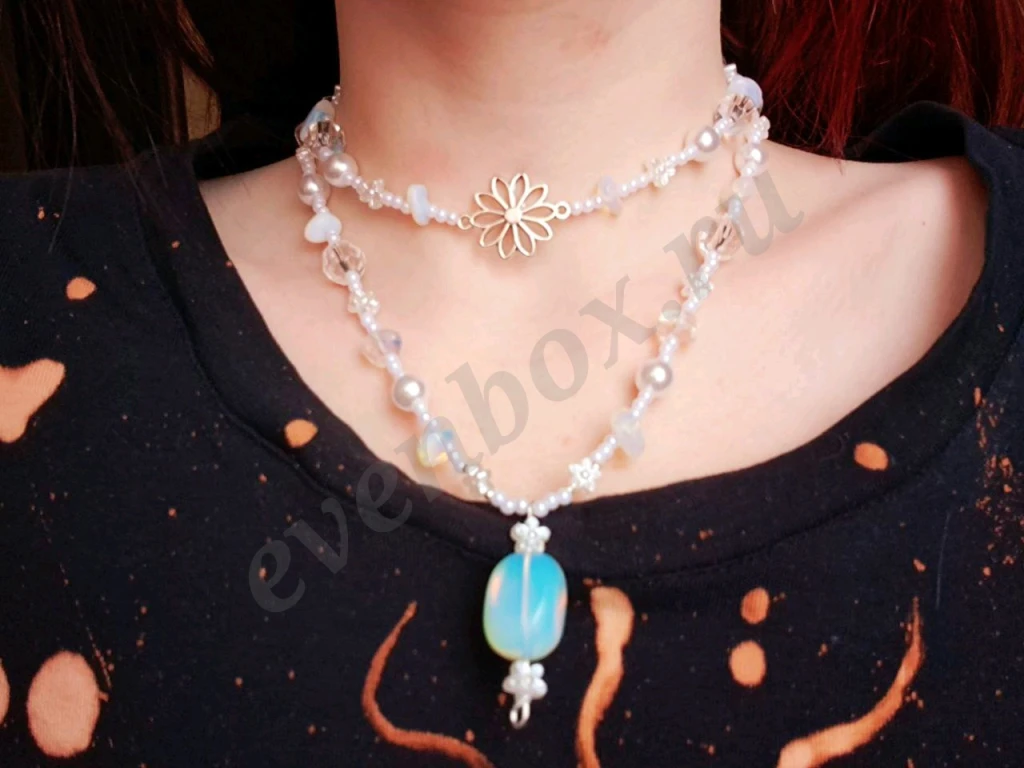 Набор: ожерелье и браслет из лунного камня